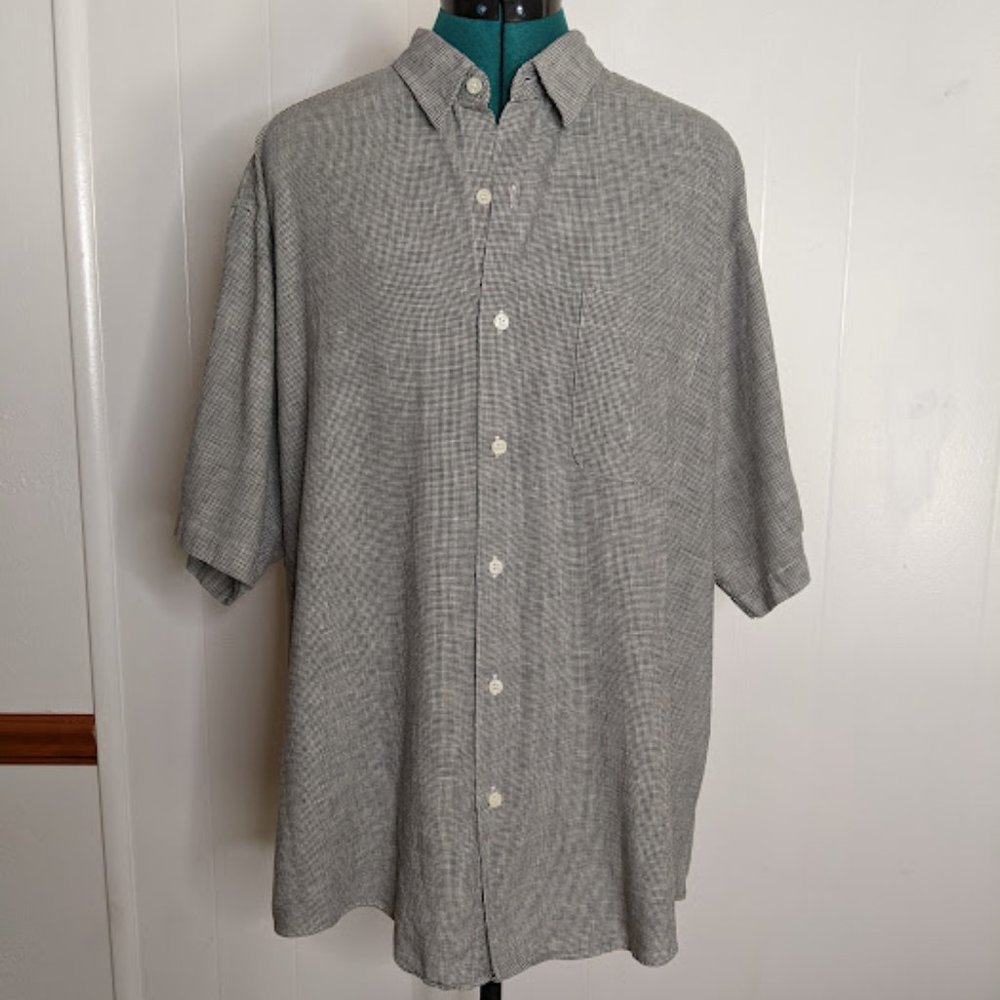 Gulf Traders Linen Blend Houndstooth Pattern Man's Shirt. Size XL.